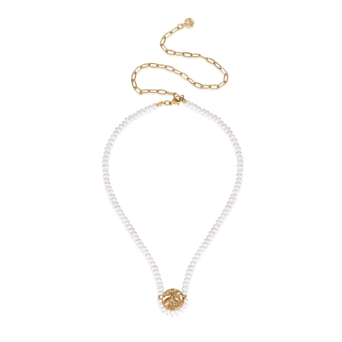 DAXI Gold Coin Pendant Lock Pearl Necklace Chain For Women